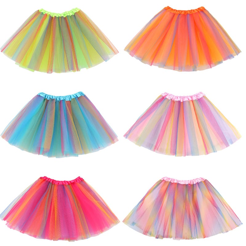 kilofly Girls Ballet Tutu Kids Birthday Princess Party Favor Dress Skirt Set of 6 Multicolored - Image 1